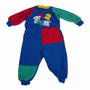 Vintage 90s Celebrity Kids Shirt (12M) Pants (18M) Outfit Colorblock Dogs Bright